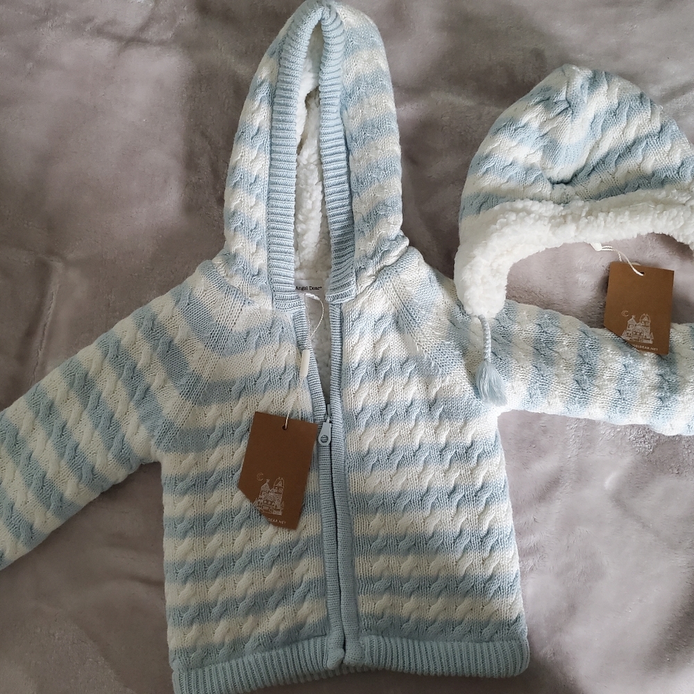 NTW Cozy Baby Blue and White Sweater and Hat - perfect gift!
